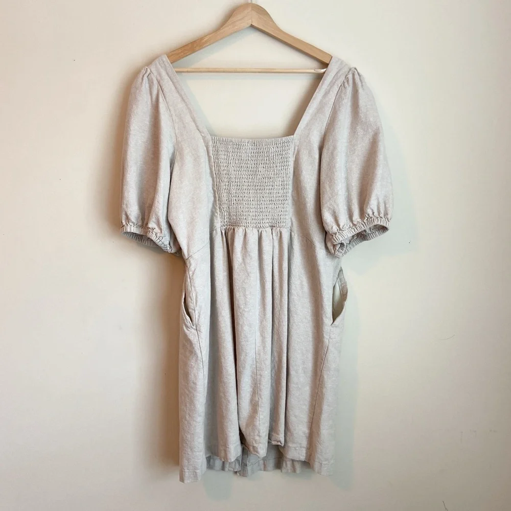 Old Navy Beige Linen Button-Front Puff Sleeve Dress - Picture 7 of 7